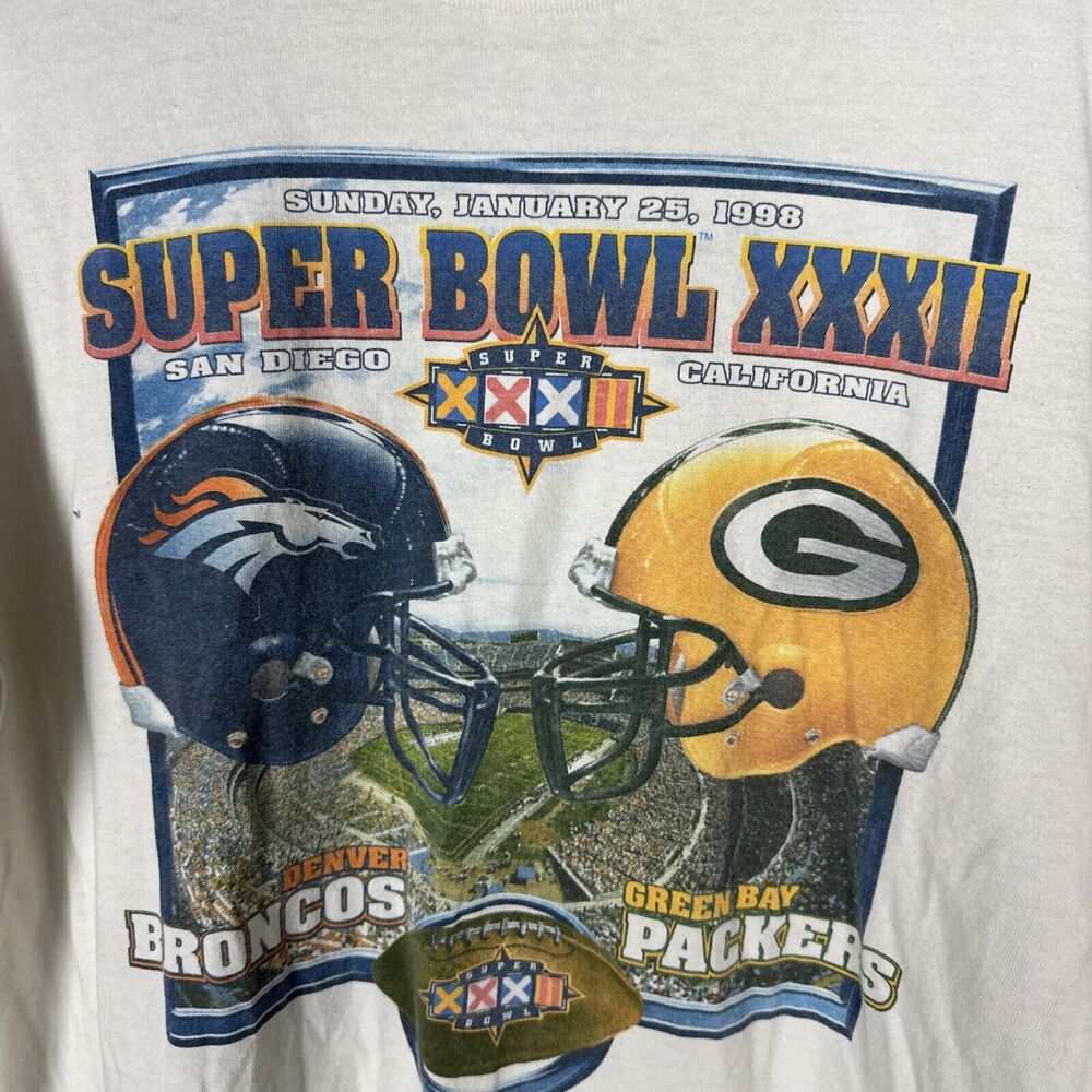 Starter Super Bowl Sz Large Denver Bronces Green Bay Packers VTG 1997 Shirt 90s‎